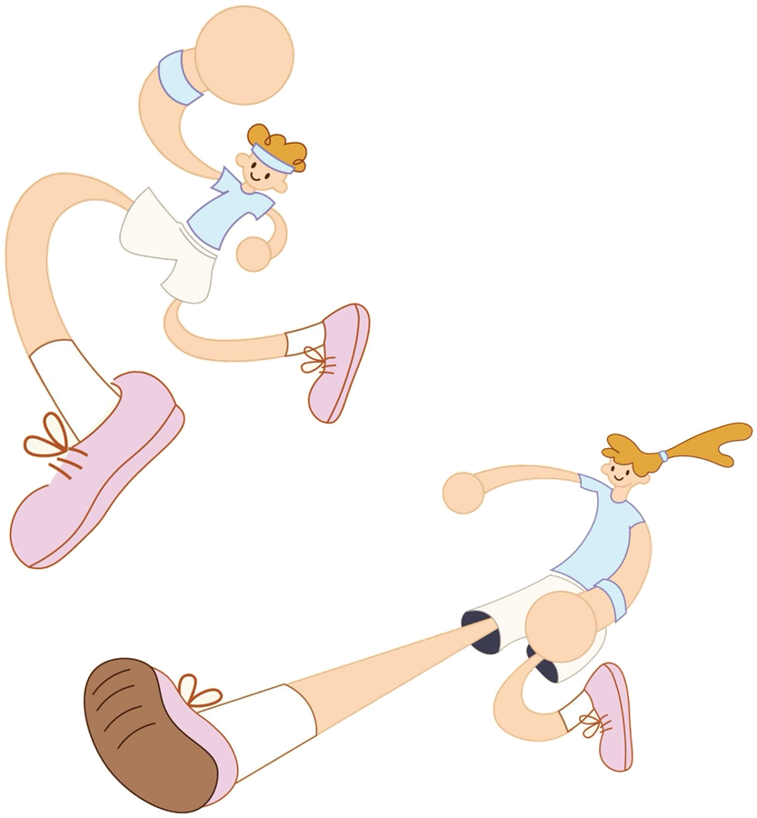 Illustration of two young runners, one with a headband and one with a ponytail